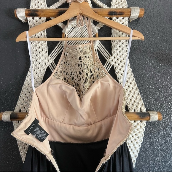 B Smart Prom Dress Size 1/2 Hi Low Sheer Gold Rhinestone Beaded Hoco Evening Y2K - Picture 7 of 9